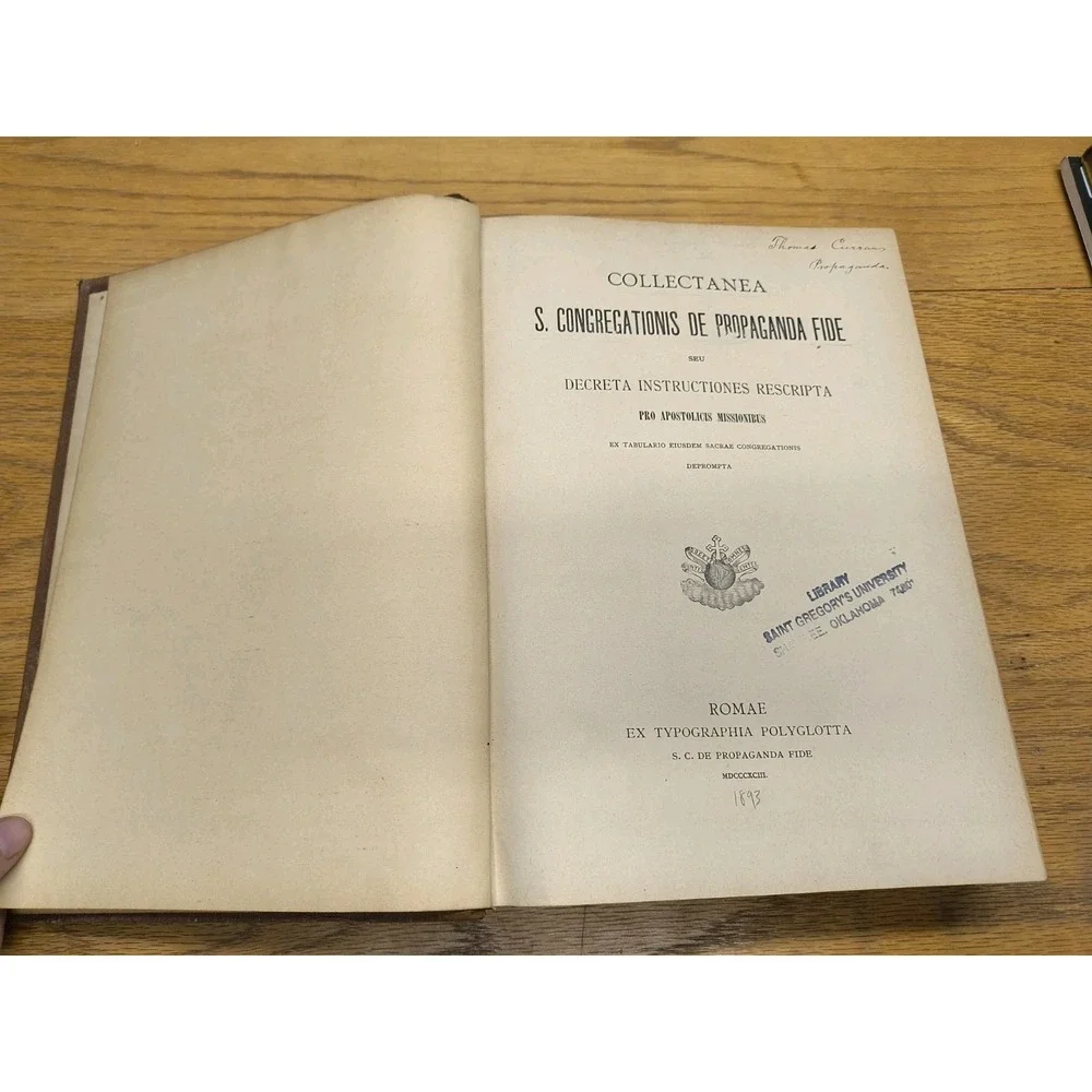 CATHOLIC CHURCH.‎ CONGREGATION OF THE PROPAGANDA FIDE 1893